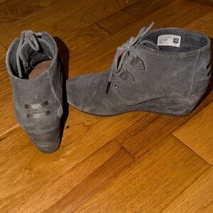 Toms Charcoal Suede Lace-Up Wedge Boots